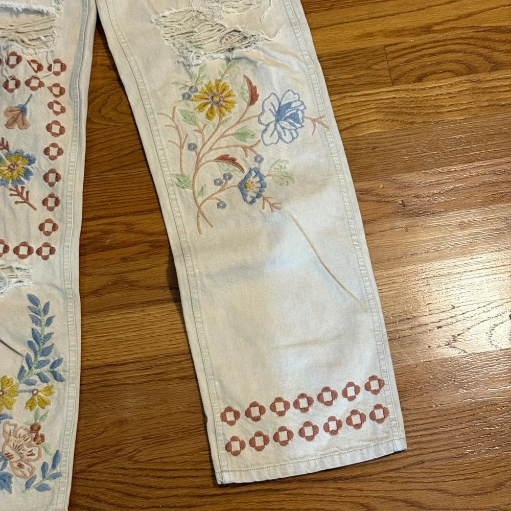 We The Free Blue and Yellow Flare Jeans with Floral Embroidery Size 25 - Picture 3 of 14